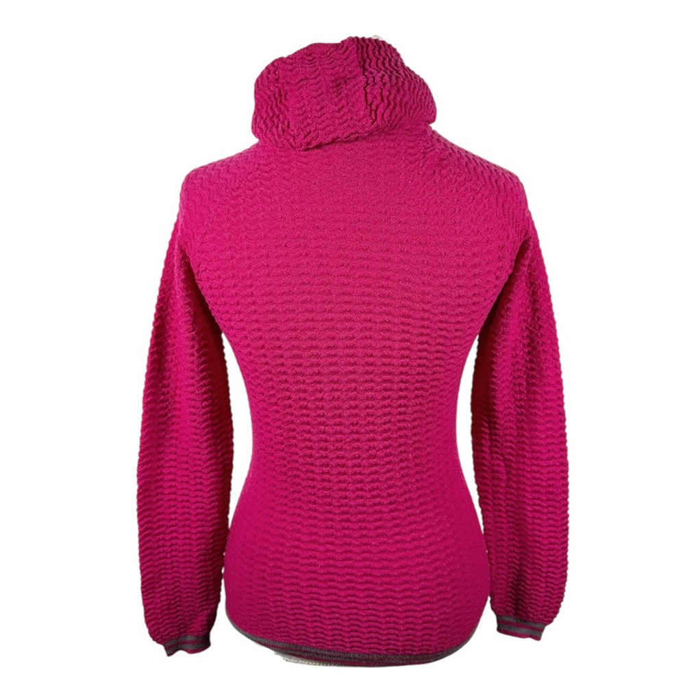 Krimson Klover Hood Sweater Fuchsia Pink Wavy Knit Thumbholes Preppy Cozy Size S - Picture 3 of 11